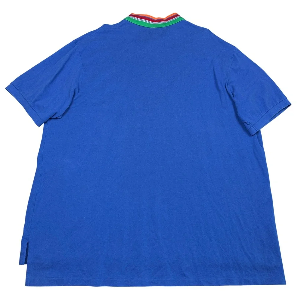 Polo Ralph Lauren Mens 4XB Big Blue Pique Polo Shirt Striped Collar Short Sleeve
